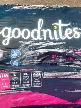 33 COUNT GOODNITES GIRLS’ NIGHTTIME BEDWETTING UNDERWEAR SIZE S/M 43-68 lbs